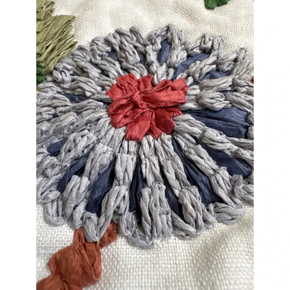 Pottery Barn Embroidered Floral Linen Pillow Cover 22x22 Ivory Multi